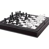 13.2" Glass Chess Set for Adults with 2 Extra Queens &amp; Leather Case | Crystal Clear Glass Pieces Leather Storage Case Extra Queen Pieces Included Elegant Home Display Design