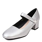 Naiyee Mary Jane Shoes Women Silver Chunky Heel