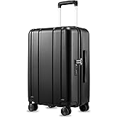 Carry On Luggage 22x14x9 Airline Approved, L2 100% PC Hard Shell Travel Suitcase with Smooth Spinner Wheels, TSA Lock (EX-Core, Black, 20 Inch, 40L)