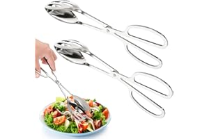 Jucoan 2-Pack Stainless Steel Salad Tongs, 10 Inch Scissor Serving Tongs for Buffet Party, BBQ Grill & Kitchen - Salad, Cake,