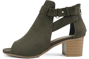 CITYCLASSIFIED Invest ~ Women's Cutout Side Strap Mid Black Chunky Heel Fashion Ankle Bootie