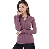 AmélieBoutik Women Cable Knit V Neck Long Sleeve Button Up Polo Shirt