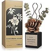 Aeeteek Reed Diffuser Set, Sandalwood & Cedarwood Scented Oil with Dried Flowers, 6.09 Fl Oz(180ml) Long Lasting Air Freshener with Diffuser Sticks, Home Fragrance for Bathroom Decor