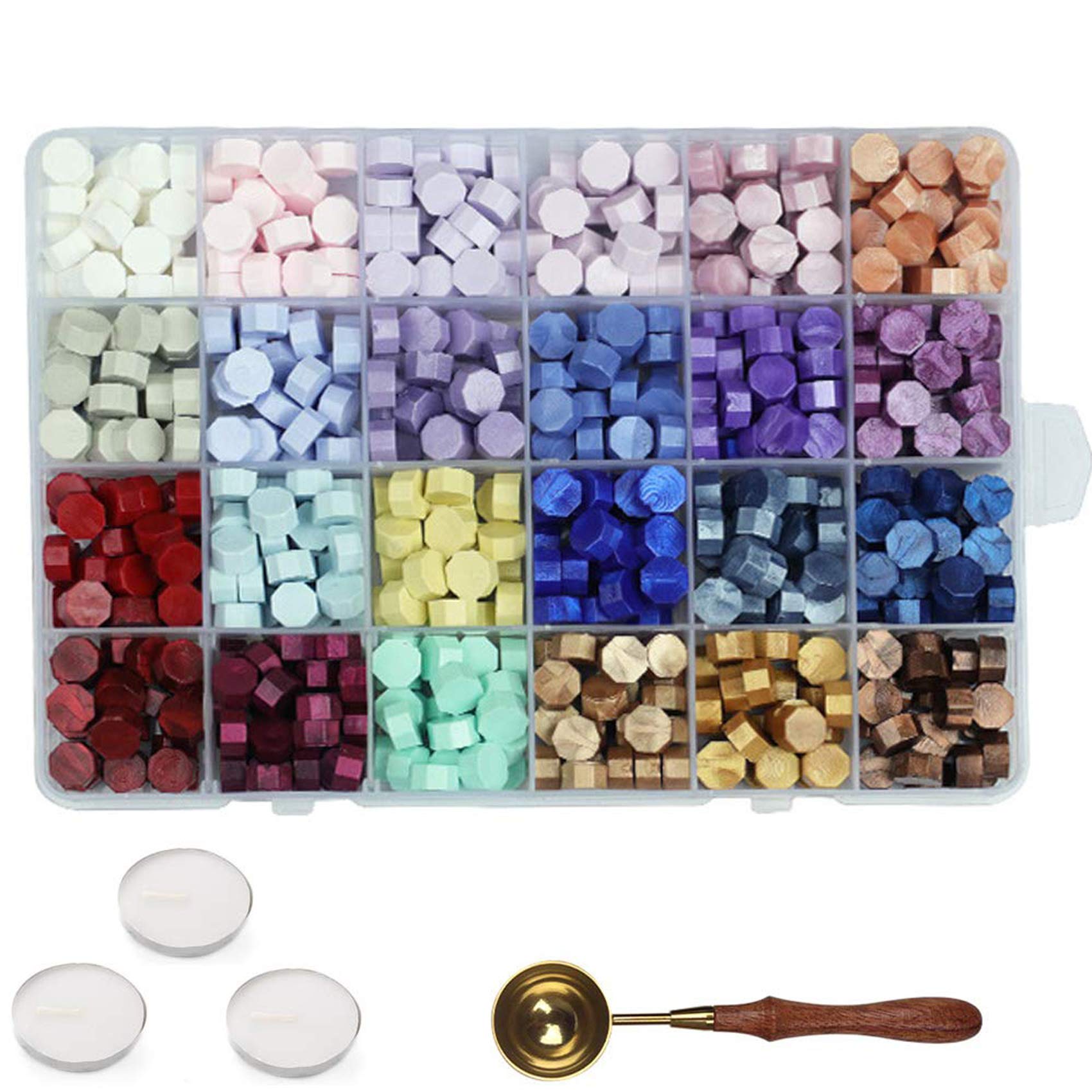 600 PSC Colorful Sealing Wax Stamp Kit Set + 3 Tea Candles 1 Wax Seal Spoon for Letter, Invitations, Packages, Cards