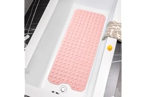 TreeBud Bathtub Mats for Shower Tub - Non Slip TPE Bath Mat 39 x 16 Inch Extra Long Bath Mat, Bath Tub Mat for Bathroom with Machine Washable (Pink)