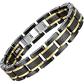 Zillaly Men's Stainless Steel Two-Tone Square Link diamond Bracelet in Black & Blue Ion-Plated Black