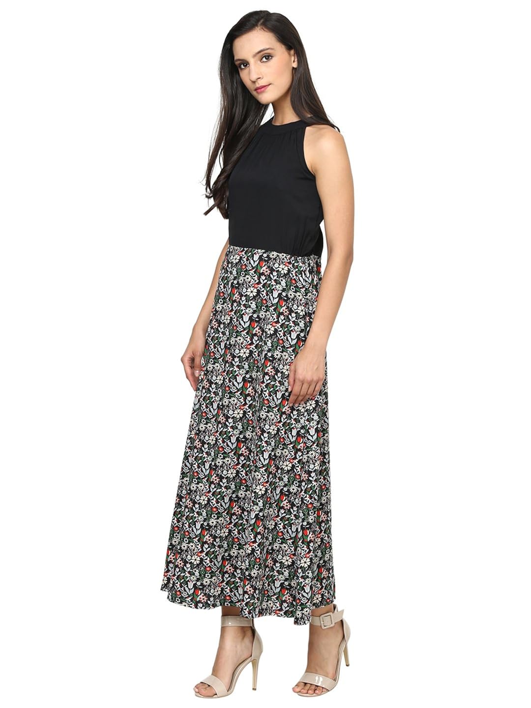 the gud look women's flower print halter neck long maxi dress