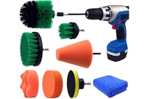 POLIWELL Multipurpose Drill Brush Scrubber Cleaning Set for Car Wheels, Car Seats, Car Carpet Medium Stiff Brushes, Car Wave Polishing Sponge, Wheels Tiles Hubs Care Buffing Sponge, 9PCS/Set