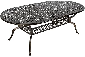 MEETWARM Outdoor 84" Oval Patio Dining Table, All Weather Cast Aluminum Large Patio Furniture Table Fits for 6-8 Person with 2" Umbrella Hole, Dark Bronze