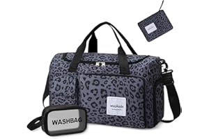 WOOMADA Foldable Travel Duffel Bag with Shoes Compartment, Overnight Bag with Wet Pocket & Trolley Sleeve, Weekender Carry On with cosmetic bag, Gym Bags for Women