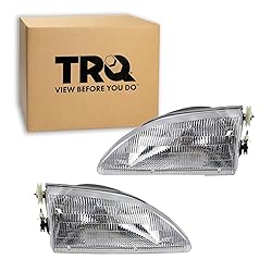 TRQ 2 Piece Headlight Assembly Set Chrome Bezel