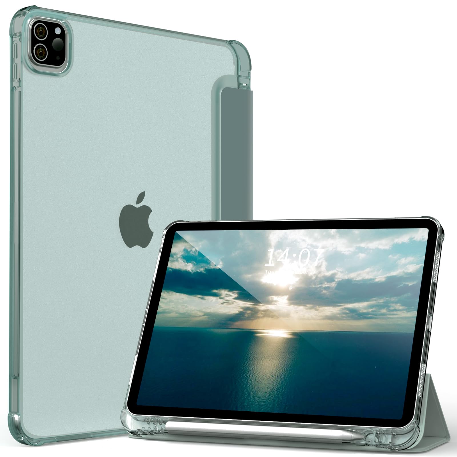 Photo 1 of Kenke New iPad Pro 11 Inch Case 4th/3rd/2nd/1st Generation 2022/2021/2020/2018 Support 2nd Pencil Charge with Built-in Left Side Pencil Holder, Hard Frosted Back Cover & Colored Edge (Dark Green)