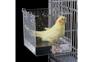 GURECOD Hanging Bird Bath Cube Bird Bathtub Bath Shower Box Bowl Cage Accessory for Little Bird Canary Budgerigar Parrots Crested Myna Cockatiel Lovebird Parakeet Bath (Small)