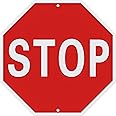 SWEETAPRIL Stop Signs, 12 x 12 Inches Rust-Free Aluminum, Street Slow Warning Reflective, Weather Resistant - Easy to Install