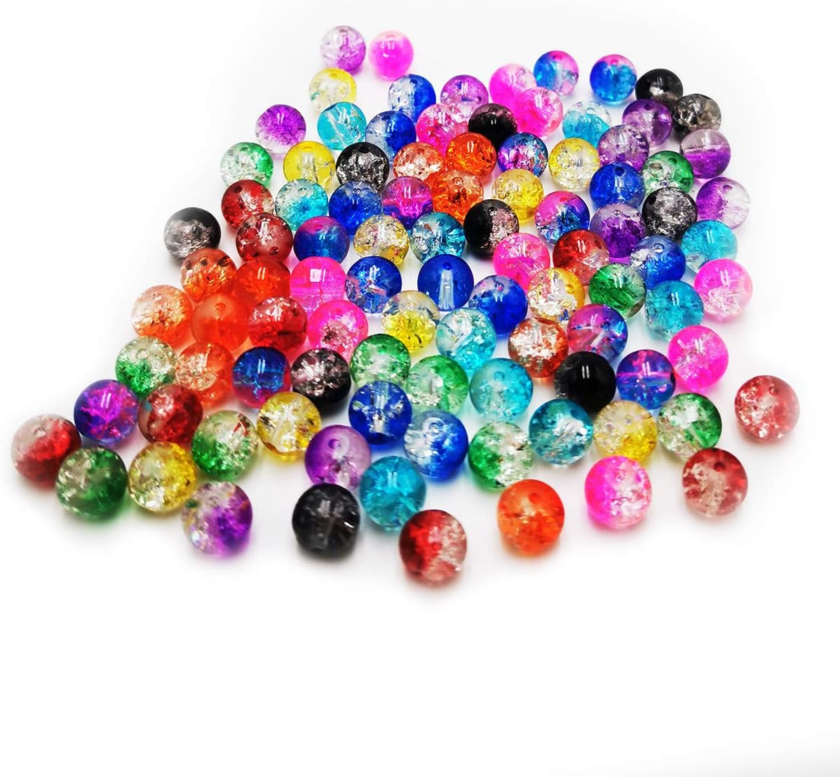 200Pcs 8mm Crystal Round Colorful Crackle Glass Beads Split