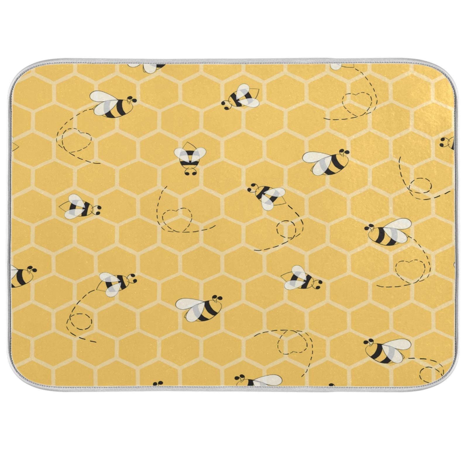 Hunihuni Dish Drying Mat Yellow Animal Bee,Absorbent Reversible Dish Drying Pad Dish Drainer Mat for Kitchen Countertop 16x18 in
