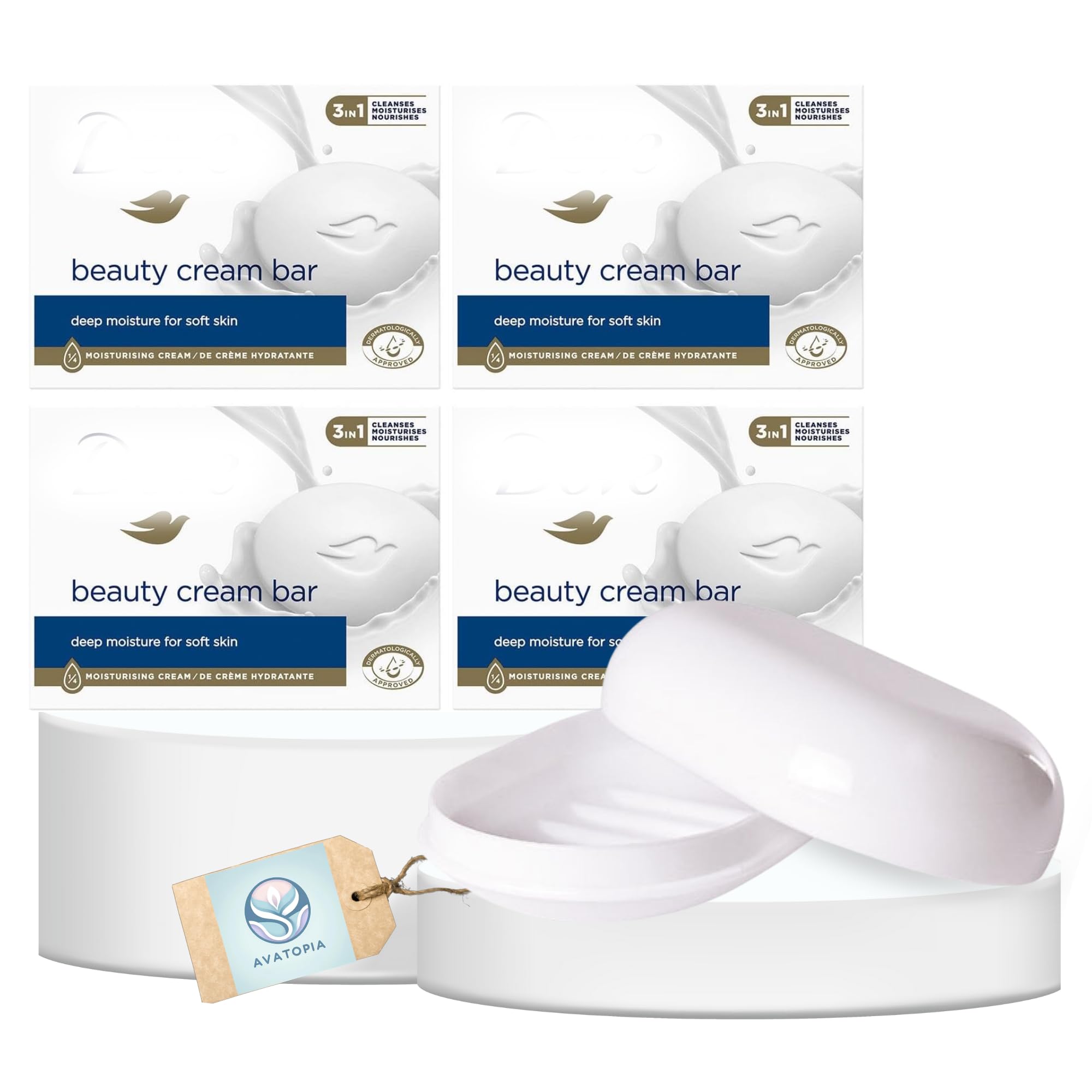 Original Beauty Cream Soap Bars Multipack 4x90g – 3-in-1 Cleanses, Moisturises & Nourishes – Sulphate-Free Body Soap Bar Multipack with Portable Soap Tray & Lid – Gentle Daily Use Soap Bars Multipack