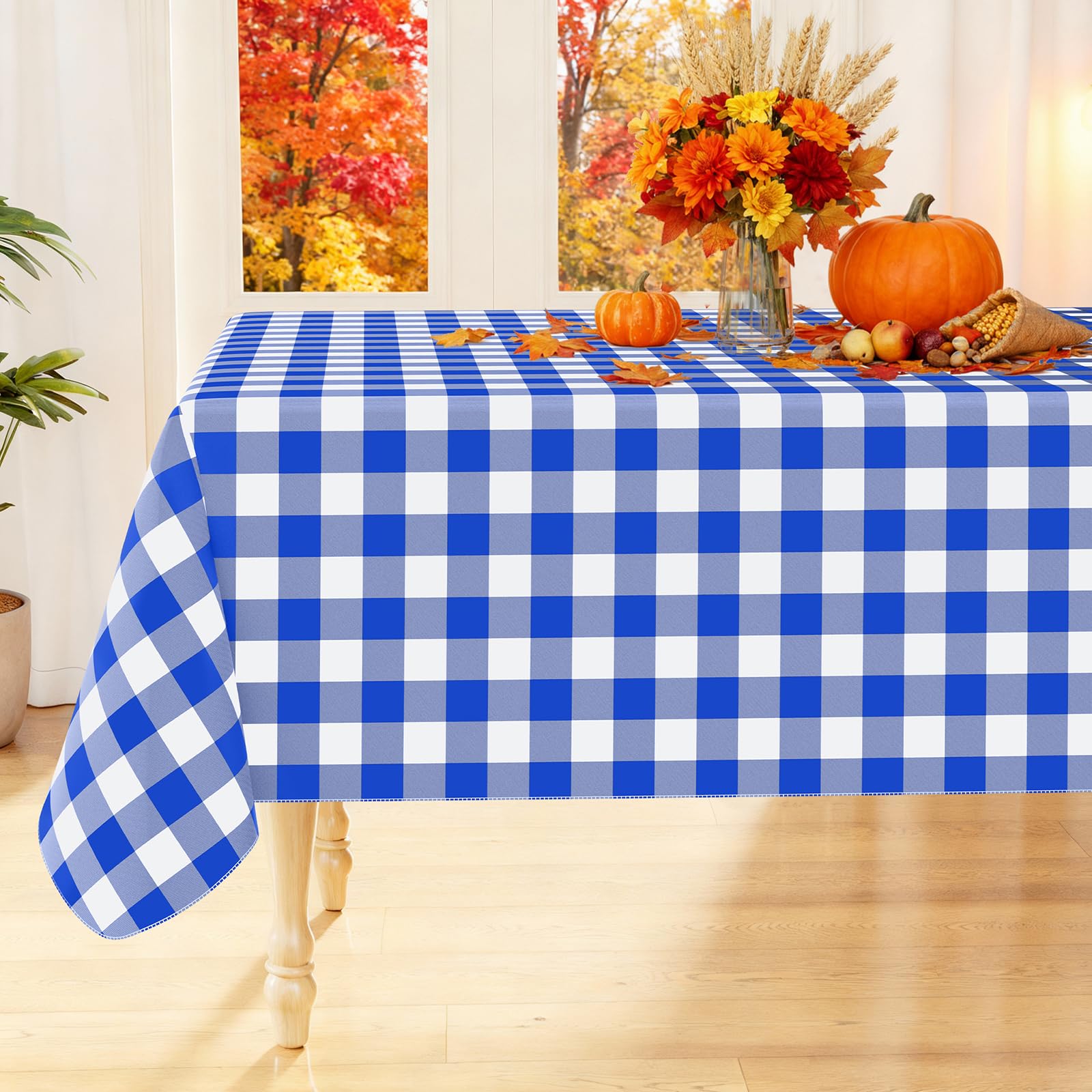 Photo 1 of Smiry Rectangle Table Cloth, Waterproof Vinyl Tablecloth with Flannel Backing, Wipeable Buffalo Plaid Table Cover for Dining, Indoor and Outdoor (Blue & White, 60"x102")