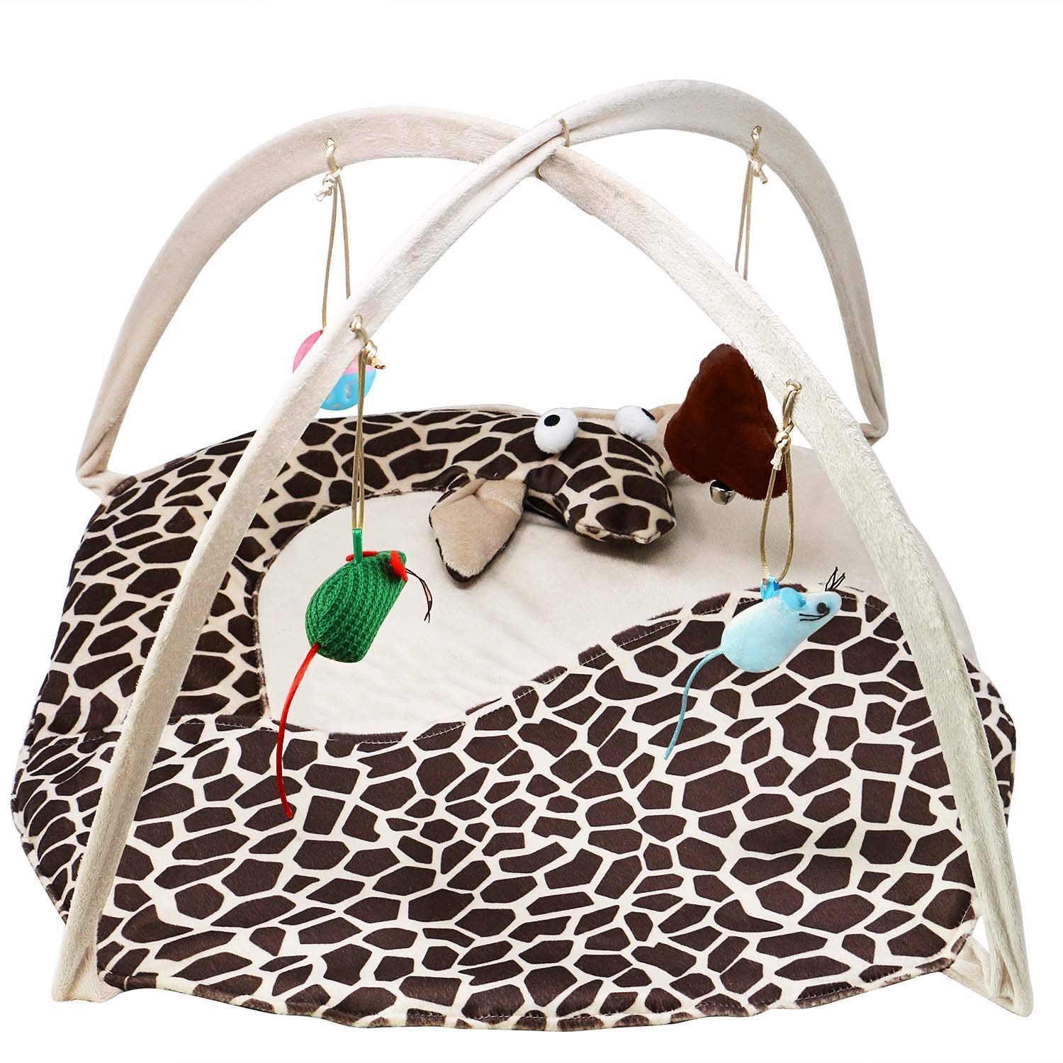 B Bascolor Cat Play Mat Bed with 4 Hanging Toys Bell Balls Crinkle Toy