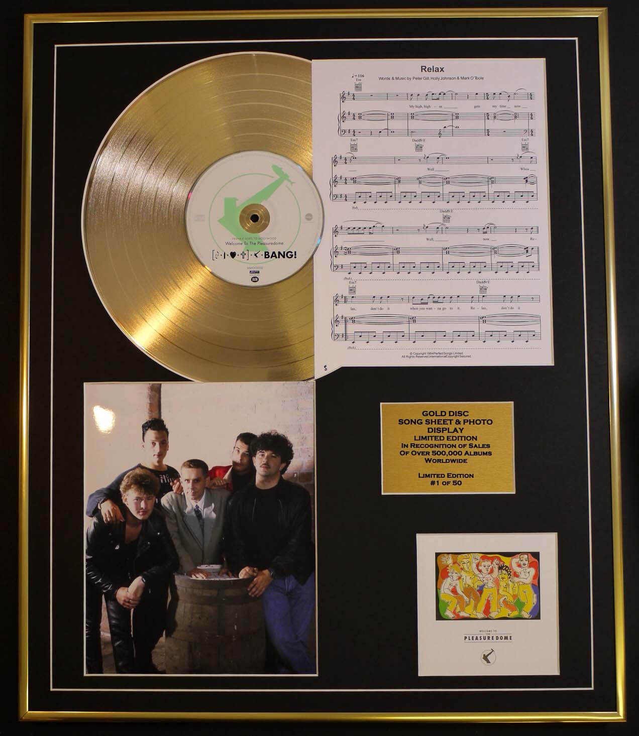 FRANKIE GOES TO HOLLYWOOD/CD GOLD DISC, SONG SHEET & PHOTO DISPLAY/LTD. EDITION/COA/ALBUM, PLEASUREDOME/SONG SHEET, RELAX
