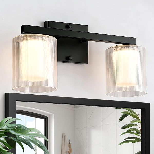 NWAPRH 2-LIGHT BATHROOM VANITY LIGHT, 15.75″ MATTE BLACK...