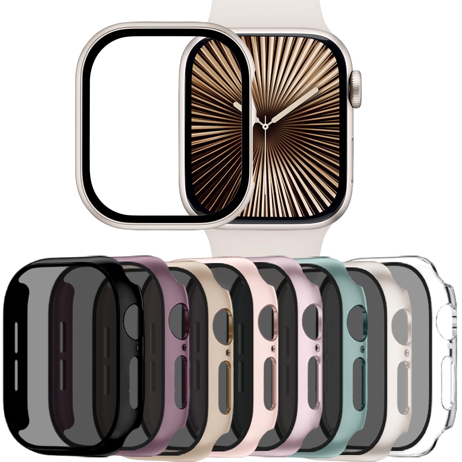 Photo 1 of Adorve Privacy Case for Apple Watch Series 10 42mm Screen Protector, Anti-Spy Cover for iWatch Series 11 10 42 mm, 8 Pack, Black Clear Pink Starlight Rose Pink Pine Green Milk Tea Smoke Violet