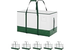 StorageWorks 6 Pack Extra Large Lidded Storage Bins, Moving Bags with Lid, Heavy Duty Storage Packing Tote for Clothes, Collapsible Moving Supplies with Reinforced Handles, White and Green
