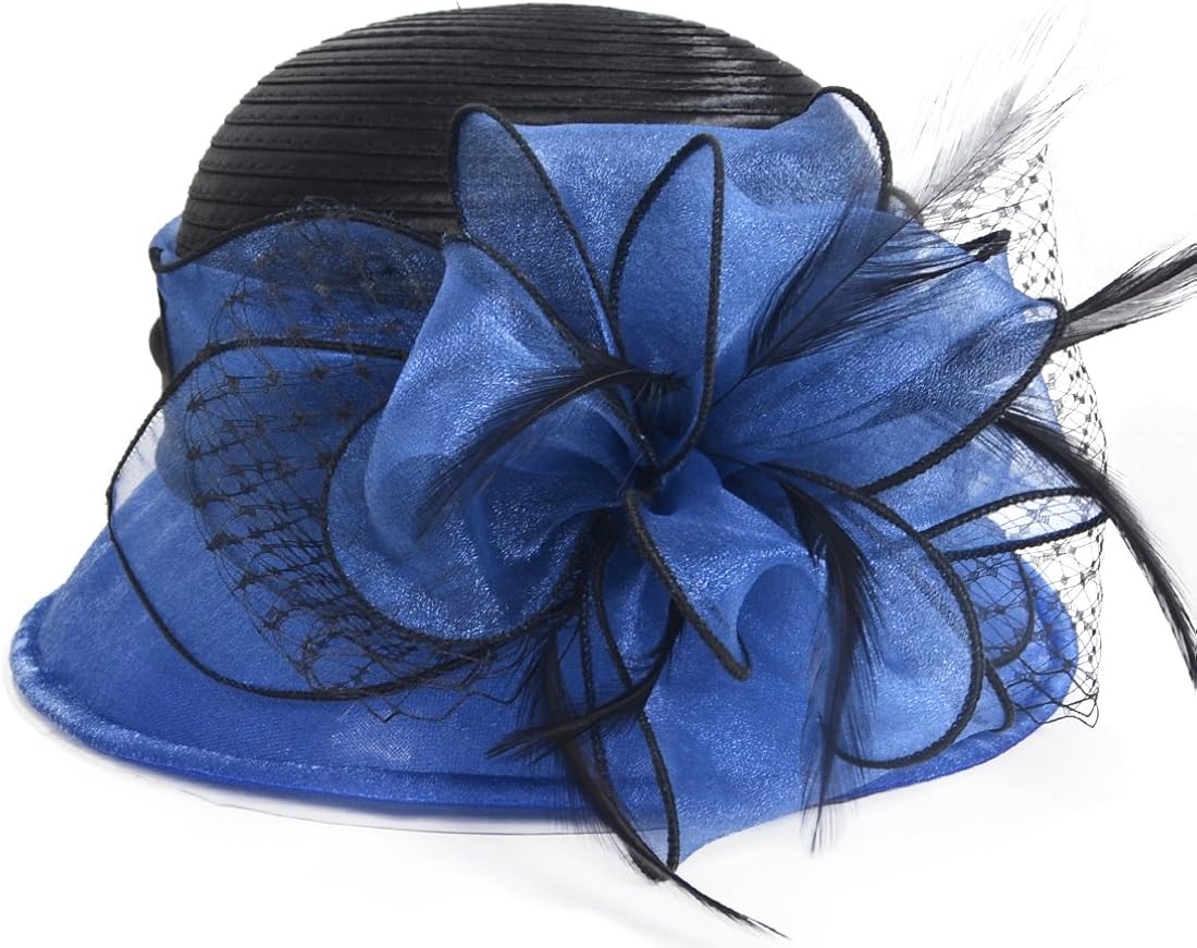 VECRY Lady Derby Dress Church Cloche Hat Bow Bucket Wedding Bowler Hats (Two-Tone-Blue) at  Women’s Clothing store