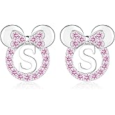 925 Sterling Silver Earrings for Girl Women: Hypoallergenic Initial Earrings with Pink Cubic Zirconia Cute Earrings Studs for Sensitive Ears Chirstmas Birthday Gifts