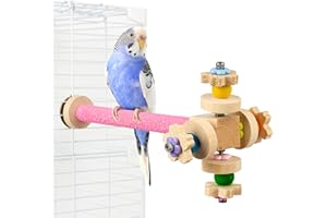 HASSLICKIT Bird Perch Toy for Parrot Claw and Beak Frosted Grinding, Natural Wood Perch for Bird Cages, Parrot Colorful Toy for Budgerigar, Parakeet, Conure, Cockatiel, Mynah, Love Birds, Finches
