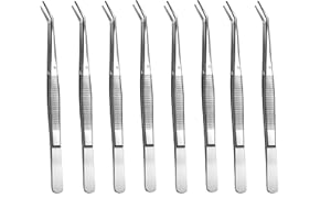 8PCS Stainless Steel Tweezers Set with Curved & Serrated Tips - Professional Multipurpose Craft, Sewing Machine, and Precisio