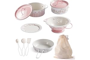 ROBOTIME Play Pots and Pans Toys for Kids – 9 PCS Play Kitchen Accessories Set with Metal Cookware, Cooking Utensils & Storag