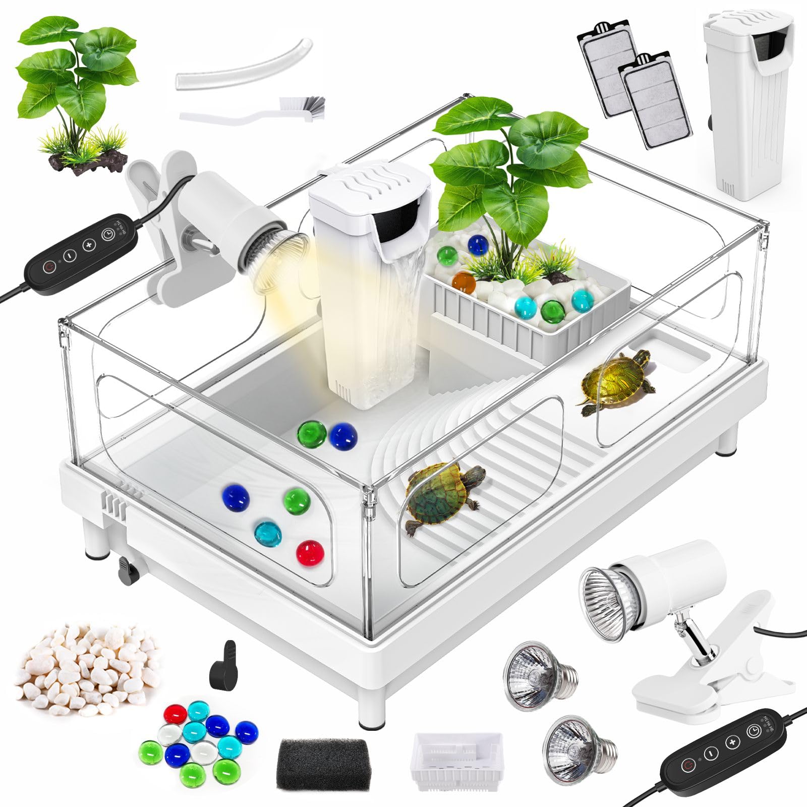 Photo 1 of GOZILLA Small Turtle Tank Kit(Tank+Lamp+Filter), Acrylic Turtle Starter Kit with Adjustable Lamp, Reptile Habitat and Terrarium with Multi-Functional Areas for Small Reptiles. (White Kit)