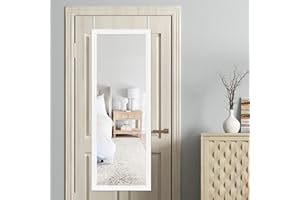 PexFix Door Mirror Full Length 51"x18" Over The Door Rectangle Sleek White Frame Space Saving Floor Mirror Dressing Hanging Wall Mounted Mirror