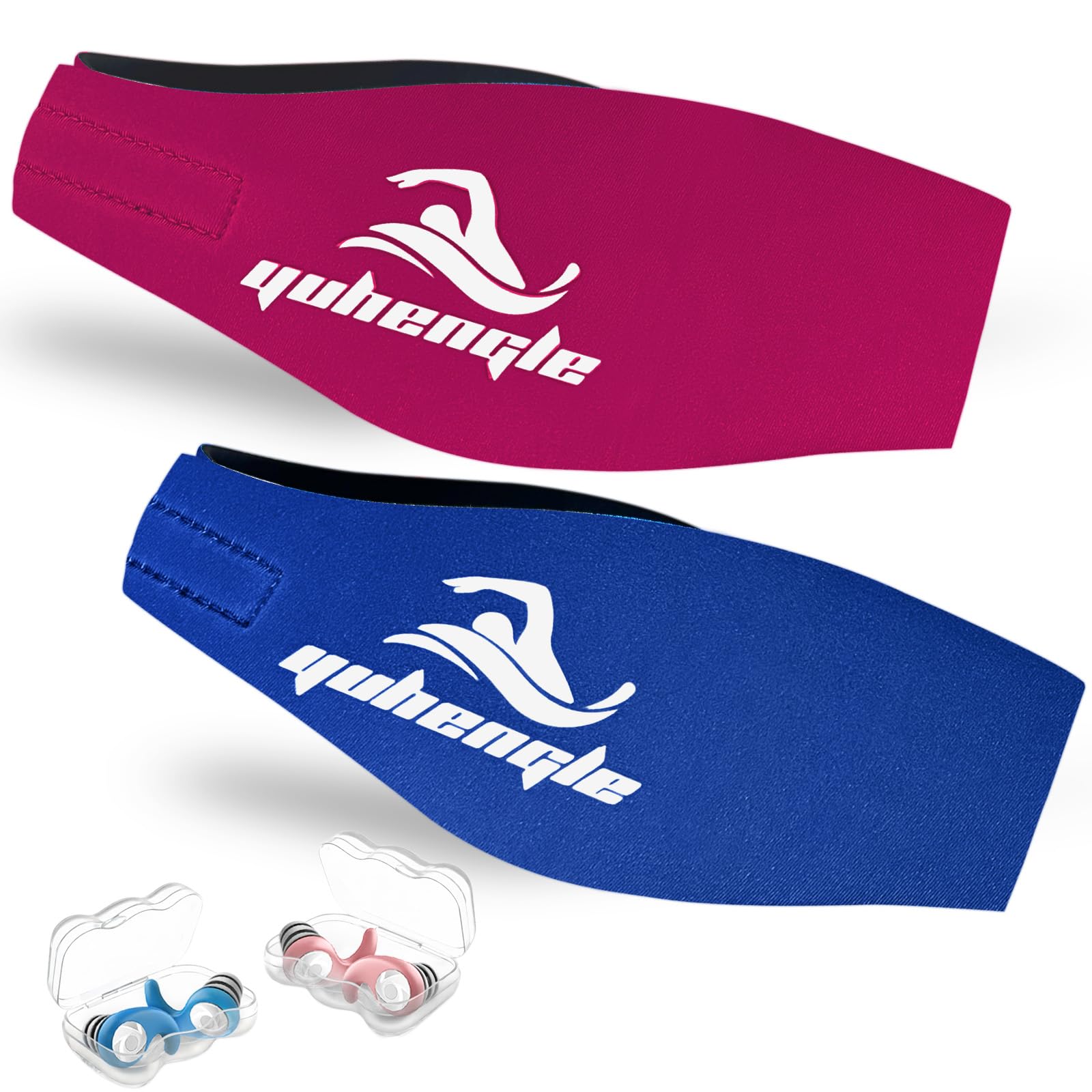 Photo 1 of Swimming Headband for Adults - 2 Pairs Waterproof Ear Plugs & Adjustable Swim Ear Band,Keep Water Out and Hold Earplugs in - Water Headband for Surfing, Diving, Pool, Showering, and and Beach