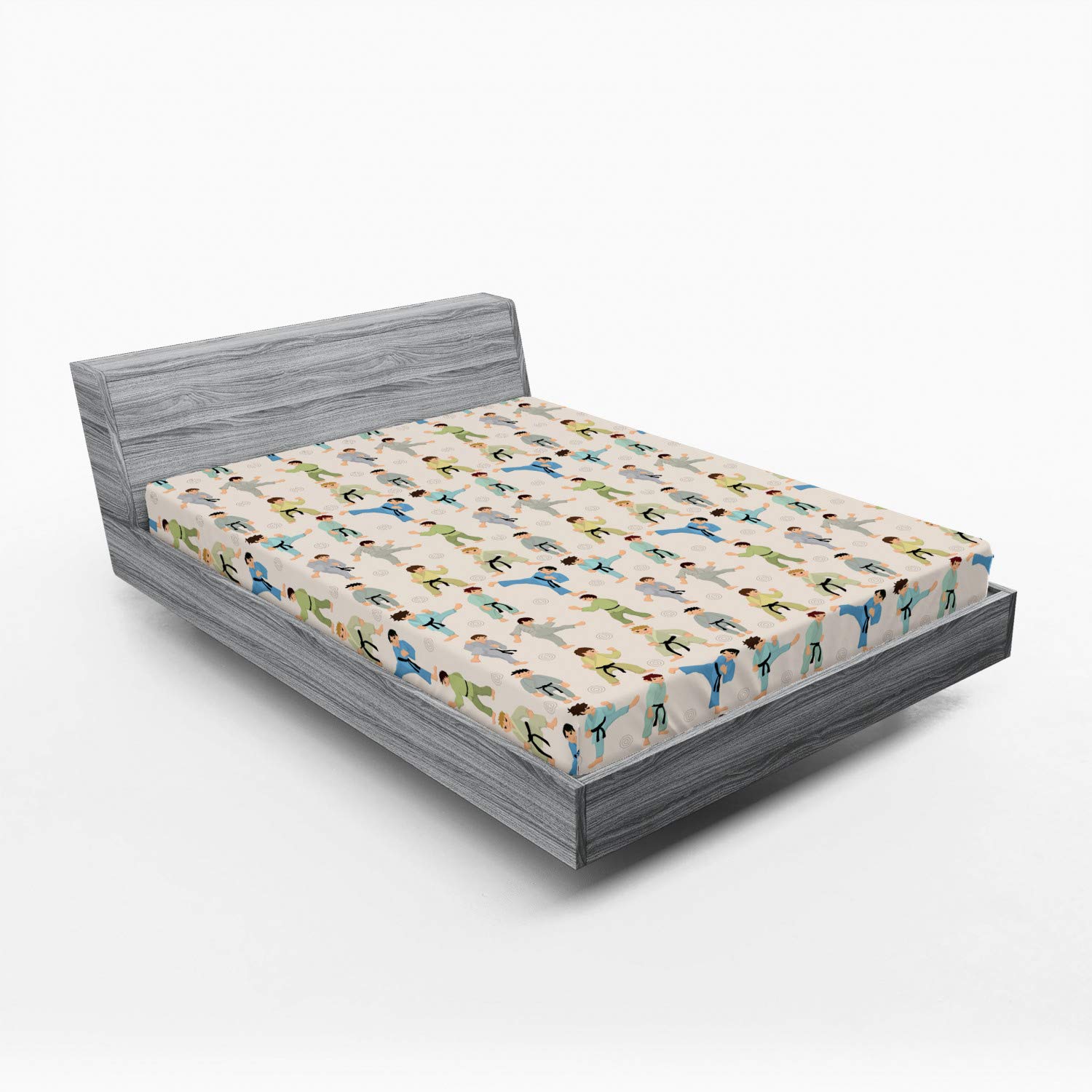 Ambesonne Sports Fitted Sheet, Cartoon Karate