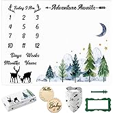 Guiqulai Baby Monthly Milestone Blanket for Boy Girl, Deer Woodland Gender Neutral Baby Age Milestone Blanket Photography Background Prop with Bibs Wooden Signs Felt Circle