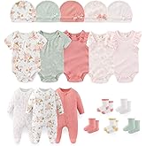 falianni Baby Boy Girl Layette Set 18 Piece Infant Essentials Must Haves Clothes 0-9 Month Rompers+Bodysuits+Hats+Socks