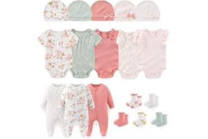 falianni Baby Boy Girl Layette Set 18 Piece Infant Essentials Must Haves Clothes 0-9 Month Rompers+Bodysuits+Hats+Socks