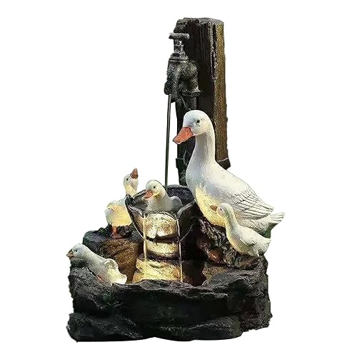 Ducks Statue Garden Ornaments, Outdoor Statue Gifts Waterproof Sculpture with Solar Lights Water Fountain Duck Statue Landscaping Decoration for Patio Balcony Yard