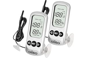 OIIBO 2 Pack Digital Thermometer Hygrometer with Alarm, 2-Channel High Precision Sensitive Temperature and Humidity Meter Gauge with Probe for Rearing Box Reptile Terrarium, 3-Sides Mounting