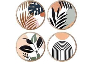 Boho Decor Wall Art - 4X Wooden Bohemian For Bedroom | Bohe Style Wood Pendant Aesthetic Round Home Decoration Livingroom Bed