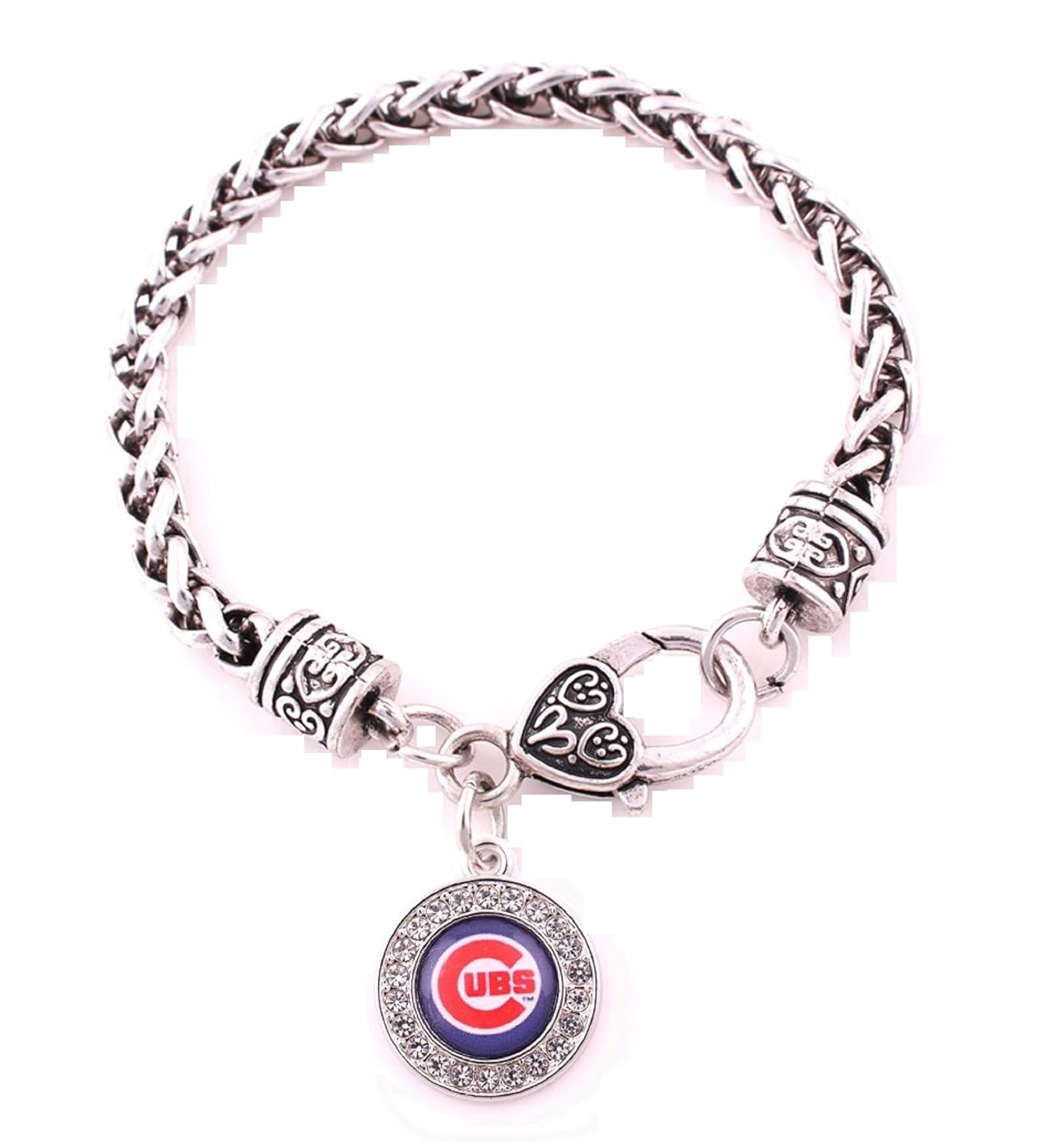 Q Gold Chicago Cubs Zinc Alloy Bracelet with Round Rhinestone Chicago Cubs Charm 7 inch
