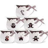 Jinei Set of 6 Christmas Coffee Mugs Gift, 12 oz Hot Cocoa Ceramic Cup for Holiday Milk Tea Mugs Coffee Bar Decoration Christmas Gift for Mom Woman Family Friend(Ginger,Gingerbread)