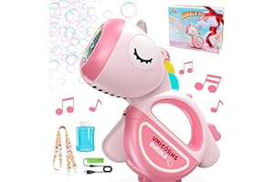 MAKE KIDS SMILE BUBBLE FUN Rechargeable Bubble Gun with Lights Music, Portable Automatic Unicorn Bubble Machine for Kids Parties Toddlers 1-3 3-5 4-8, 360°Leak Proof Bubble Blower for Birthday Boys Girl Pet Gifts