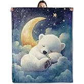 wyxdwh Cute Polar Bear Blanket, Cozy Flannel Bears Sleeping on Clouds with Moon Throw for Couch Outdoor, Plush Soft Lightweight Travel Blankets for Bed Decor and Gifts, for Women Adults Kids 50"x60"