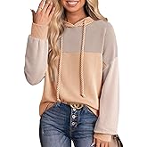 Half Hidden Women Color Block Oversized Hoodies Sweatshirt Casual Long Sleeve Hoodies Drawstring Sweatshirt Pullover