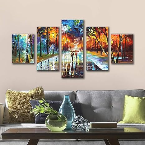 Amazon Decalmile 5パネル ウォールアート 絵画 ロマンチックな夜の絵 キャンバスに印刷 モダンアートワーク 枠張り済み すぐに掛けられる 自宅やオフィスの装飾に アートフレーム ポスター オンライン通販