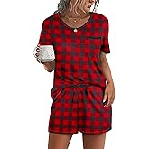 Ekouaer Pajama Set for Women 2 Piece Lounge Set Short Sleeve Tops and Shorts Soft Sleepwear, Chest Pocket