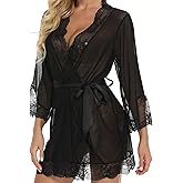 RSLOVE Women Lace Kimono Robe Babydoll Chemise Lingerie Bride Robe for Wedding Party